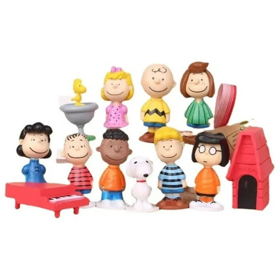 Packable Play Peanuts Classic Character Mini Figure Cake Topper Collectible Display Set – 12 Pieces (Approx. 4–5 cm)
