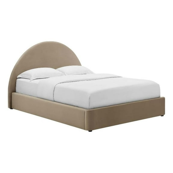 Pemberly Row Performance Velvet Arched Round King Platform Bed in Taupe
