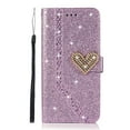thumbnail image 3 of SaniMore for iPhone 14 Pro 6.1" Magnetic Glitter Love Flip Wallet Case with Card Slot & Kickstand, Premium PU Leather Case with Wrist Strap Shockproof Protective Case for Women Ladies Girls, Purple, 3 of 7