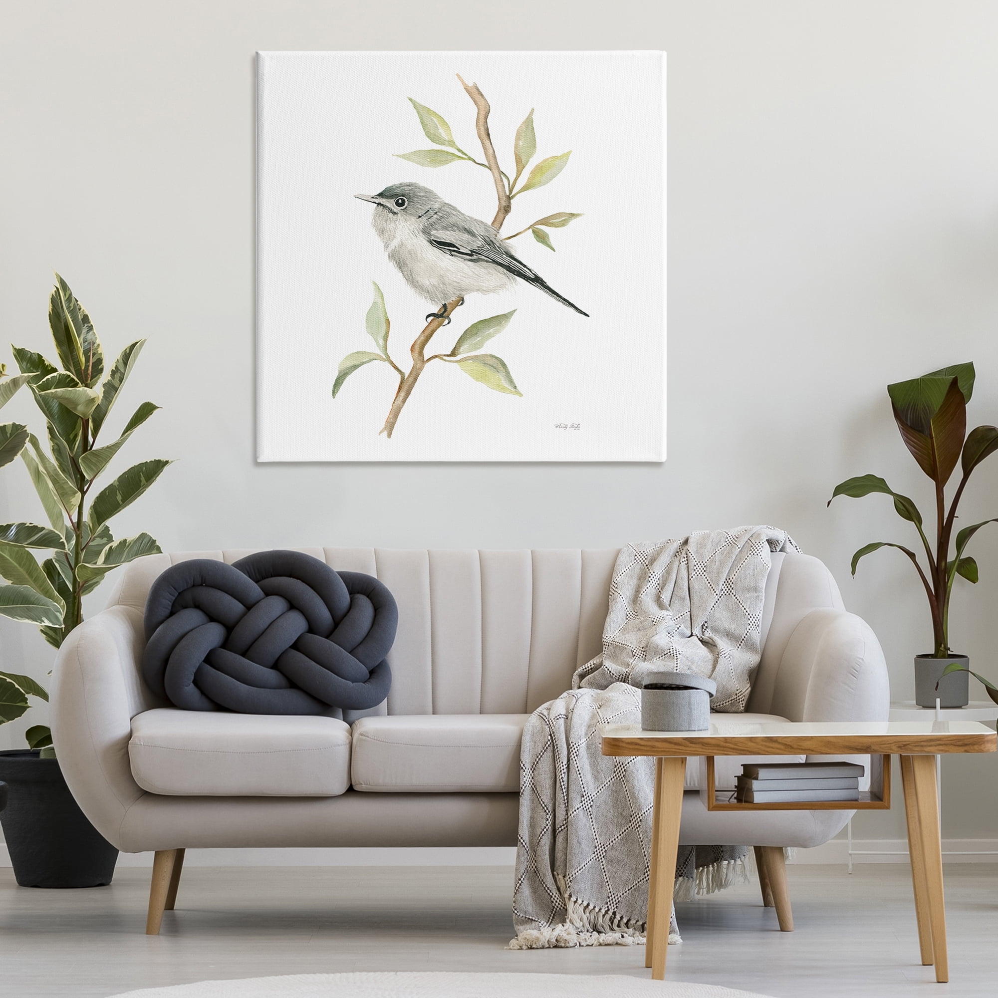 Stupell Industries Bird on Simple Branch Animals & Insects Painting Gallery Wrapped Canvas Art Print Wall Art, 36 x 36