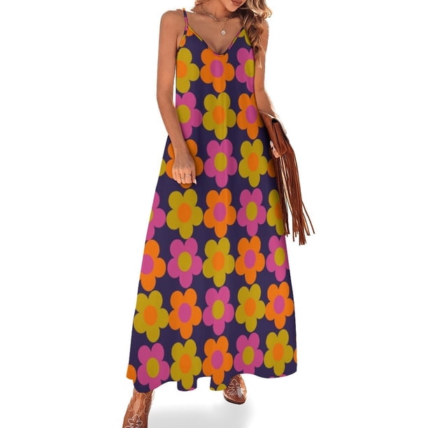 Vestido sin mangas con estampado de flores Power Daisy de los años 60, vestidos vintage con mangas largas, vestidos de mujer