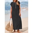 thumbnail image 3 of Vestido de verano KIRUNDO de punto acanalado Henley Maxi Black para mujer, 3 of 9