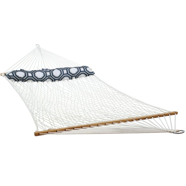 Sunnydaze Double Wide 2-Person Polyester Rope Hammock with Spreader Bars - 400-Pound Weight Capacity - White