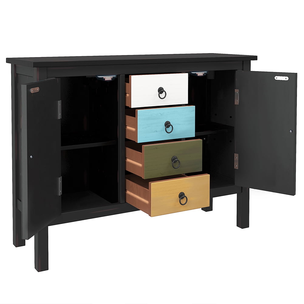 Lowestbest Colorful Pine Wooden Console Table, Sofa Table with Four Drawers and Two Large Cabinets (Black) Lowestbest Colorful Pine Wooden Console Table, Sofa Table with Four Drawers and Two Large Cabinets (Black)