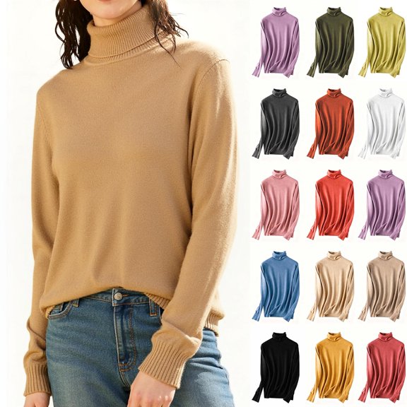 Meichang Turtleneck Sweaters Women Long Sleeve Casual Fall Winter Knit Pullover Sweater Base Layer Shirt