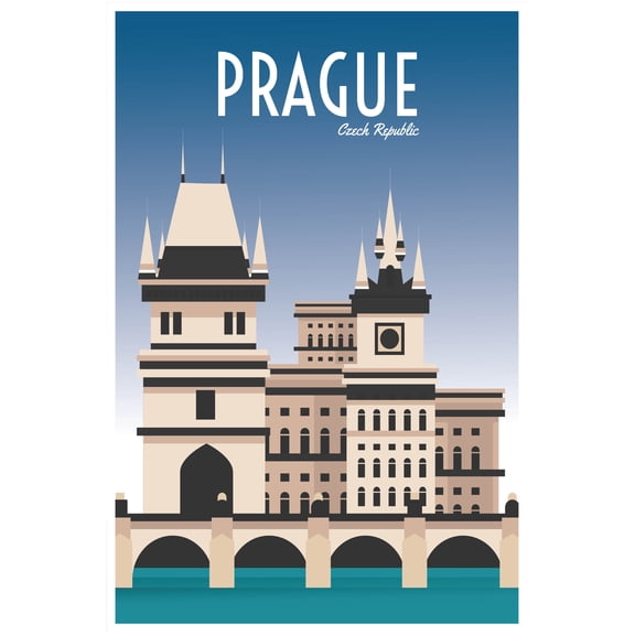 EzPosterPrints - Retro World Famous City Posters - Decorative, Vintage, Retro, Grunge Travel Poster Printing - Wall Art Print for Home Office - PRAGUE, CZECH REPUBLIC - 48X32 inches