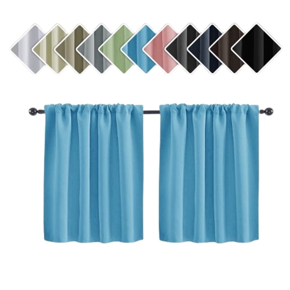 Fmxomd Thermal Short Blackout Curtains for Small Window - Darkening Curtains for Living Room Bedroom Kitchen - W29.9xL36 Inch Set of 2 Panels - Blue