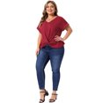 thumbnail image 3 of DARING DIVA Women's Plus Top  V Neck Twist Knot Summer Blouses t Shirts 3X Burgundy, 3 of 6