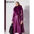 thumbnail image 5 of Chaqueta de piel de oveja auténtica de Tajiyane para mujer, abrigos largos de plumón de ganso blanco cálidos para invierno, parkas moradas con cuello de piel de zorro de lujo, 5 of 5