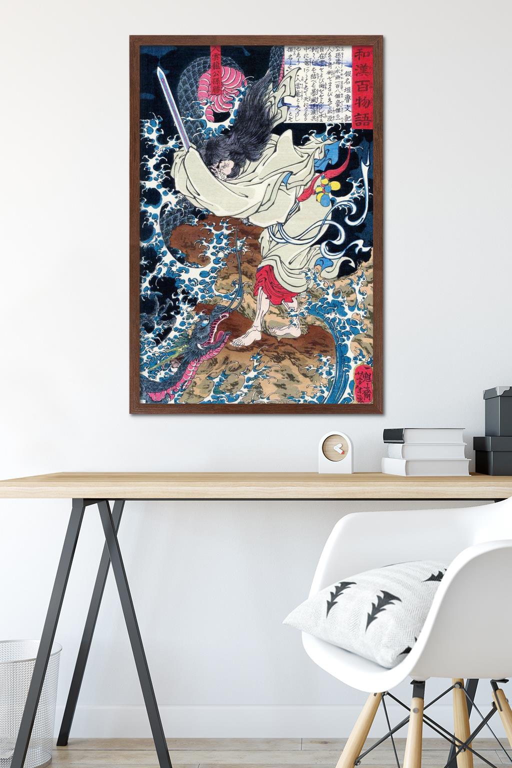 The Dragon in the Clouds by Tsukioka Yoshitoshi Wall Poster, 22.375" x 34" Framed