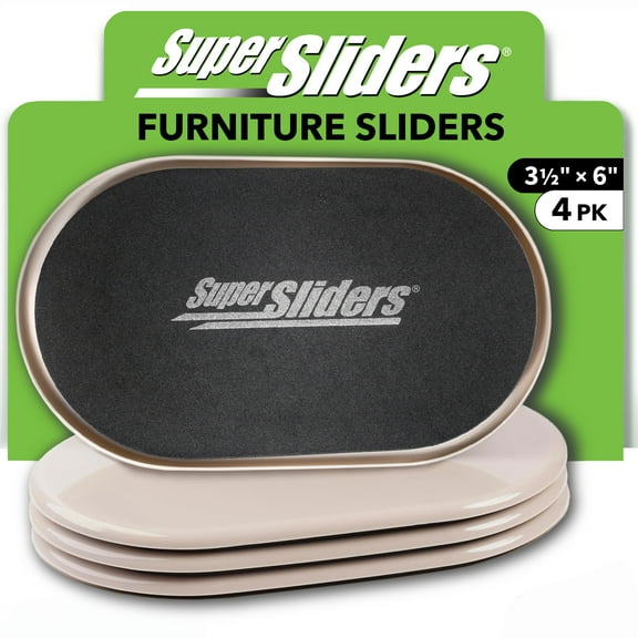 Super Sliders 3-1/2" x 6" Oval Furniture – 4 Pack, Smooth Plastic Sliders for Carpeted Surfaces (Beige)