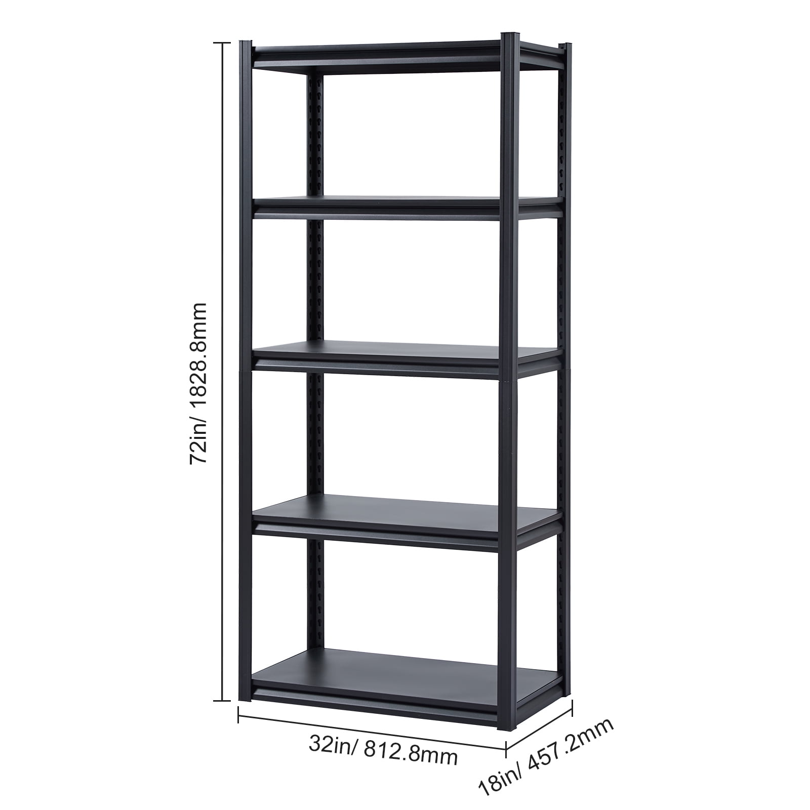KFFKFF Storage Racks, 2000 lbs Capacity, 5-Level Garage Storage Stand, 18" D x 32" W x 72" H Adjustable Metallic Racks for Garage, Utility Rack Shelf, Perfect for Kitchen, Warehouse, Basement, Black