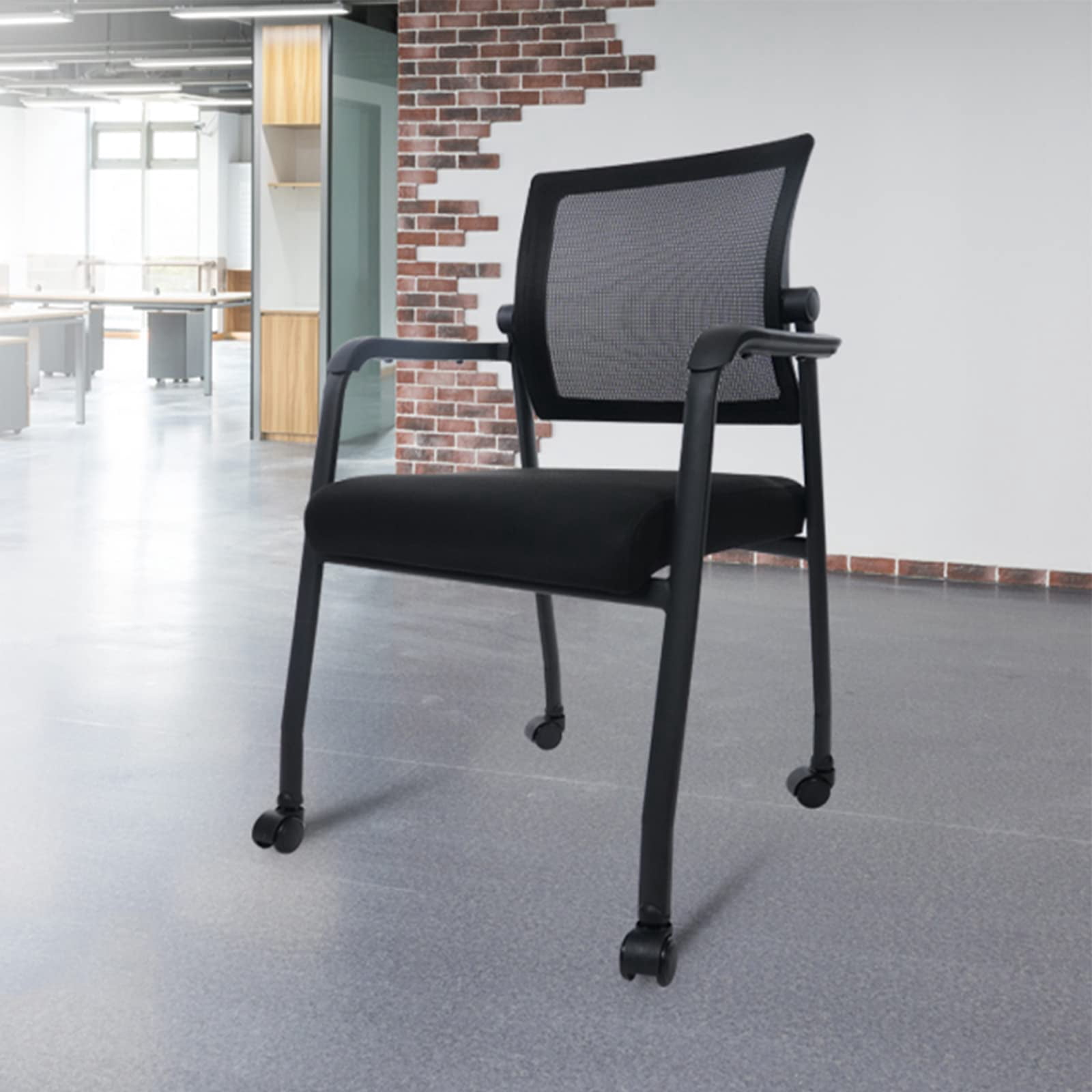 KLASIKA Waiting Room Chairs with Wheels, Adjustable Mesh Backrest, Desk Chair with Ergonomic Lumbar Support and Thickened Seats Cushion, Black