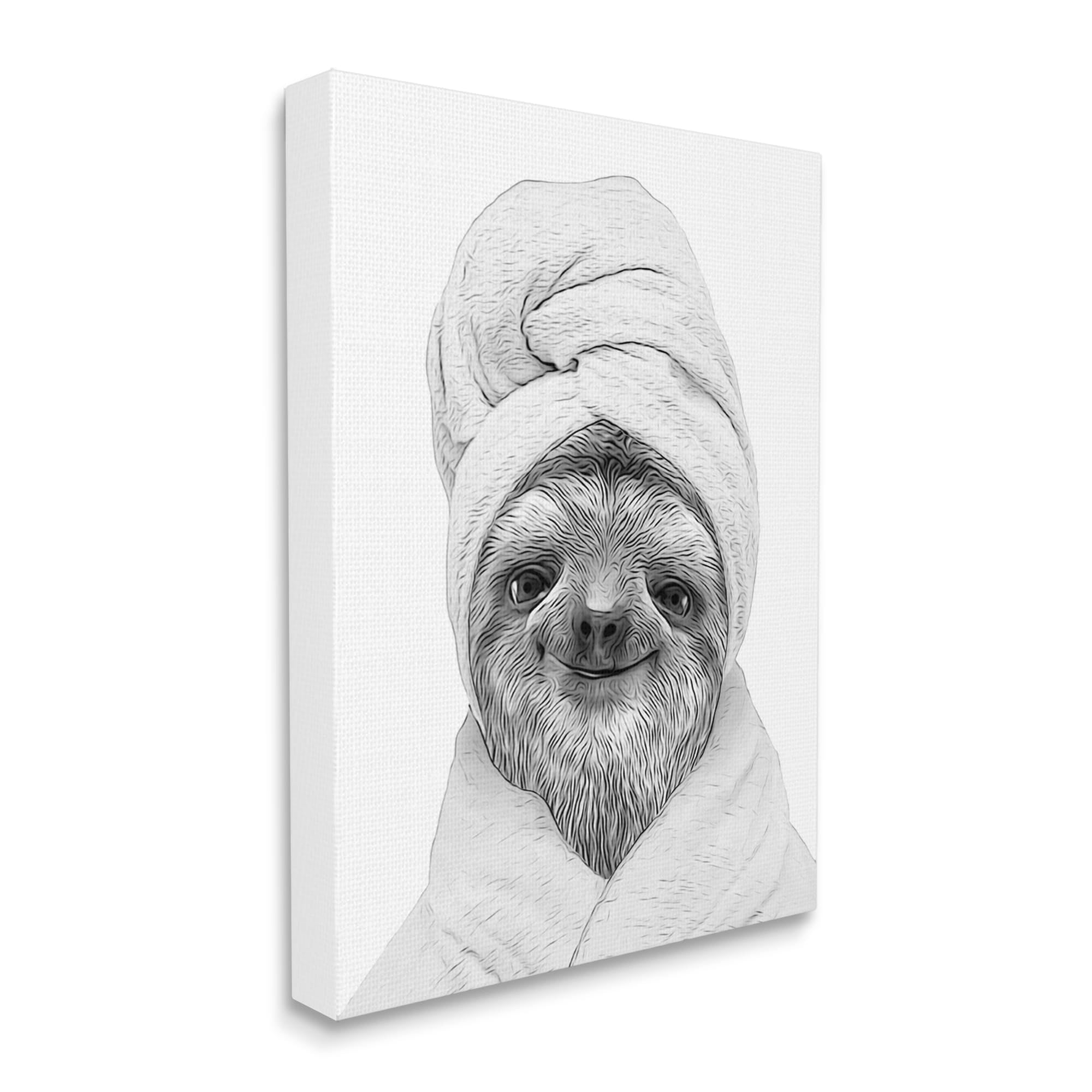 Stupell Industries Sloth In Bathrobe Animal Portrait Animals & Insects Painting Gallery Wrapped Canvas Print Wall Art