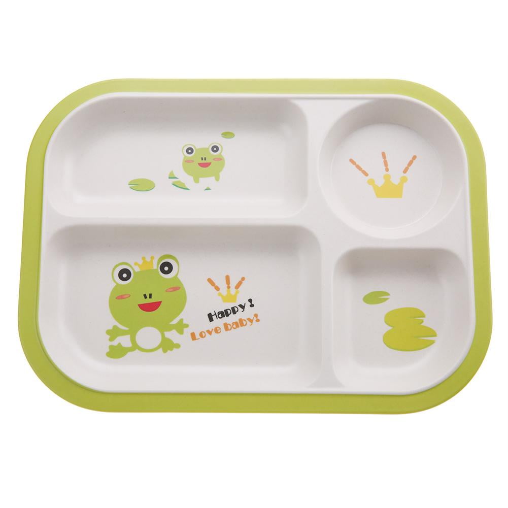 Mgaxyff Ecofriendly Bamboo Fiber 4 Slots Children Tableware Dishes Dinnerware Plate, Bamboo