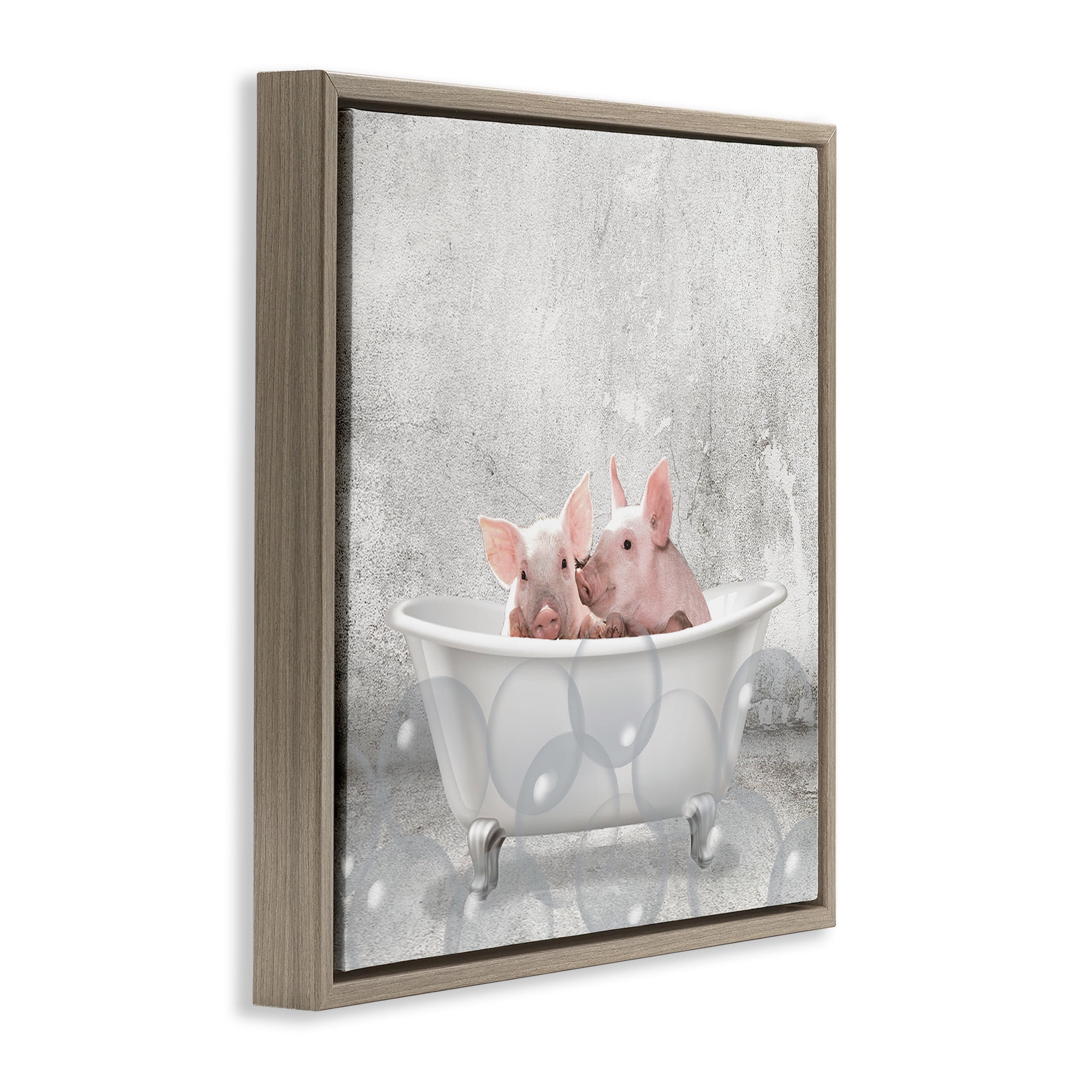 Stupell Industries Baby Piglets Bath Time Animals & Insects Painting Brown Floater Framed Canvas Art Print Wall Art, 25 x 25