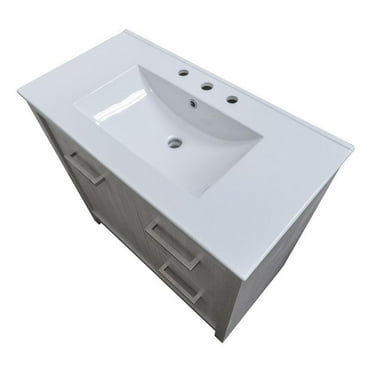 36 in. Single Wooden Vanity  in Grey Pine with White Ceramic Top