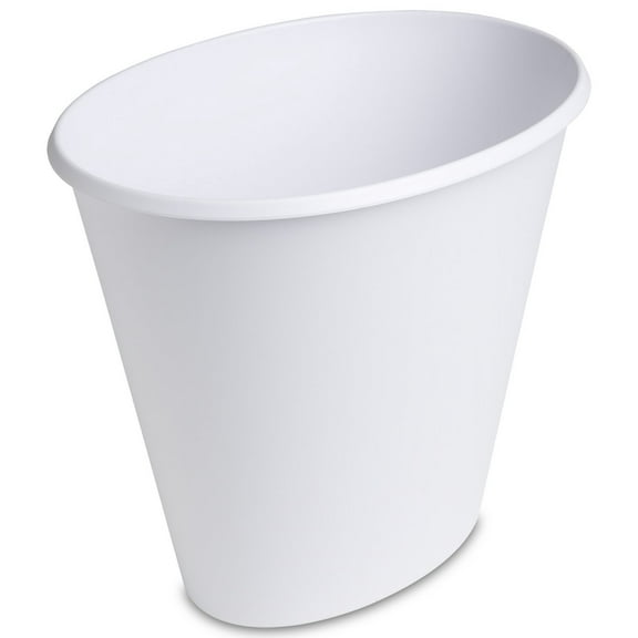 Sterilite 2.5 Gallon Oval Wastebasket with Lid, Small Plastic Trash Can for the Bathroom, Bedroom, Dorm or Home Office, White, 12-Pack