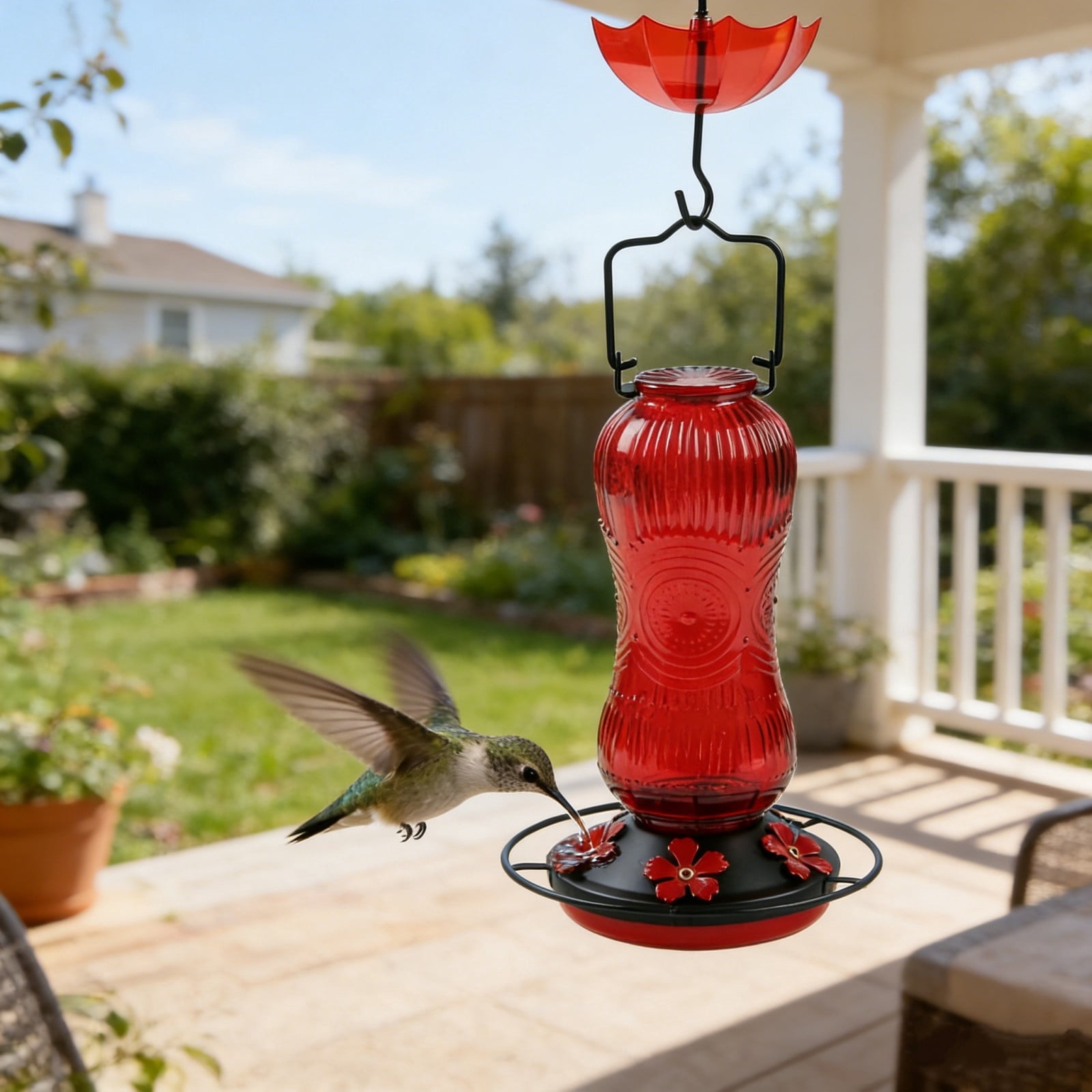 Hummingbird Feeders for Outdoors, Hanging Hummingbird Feeder with 5 Flower-Shaped Feeding Ports, Bird Feeder with Bee Proof Outdoor Garden Decor Gifts for Women