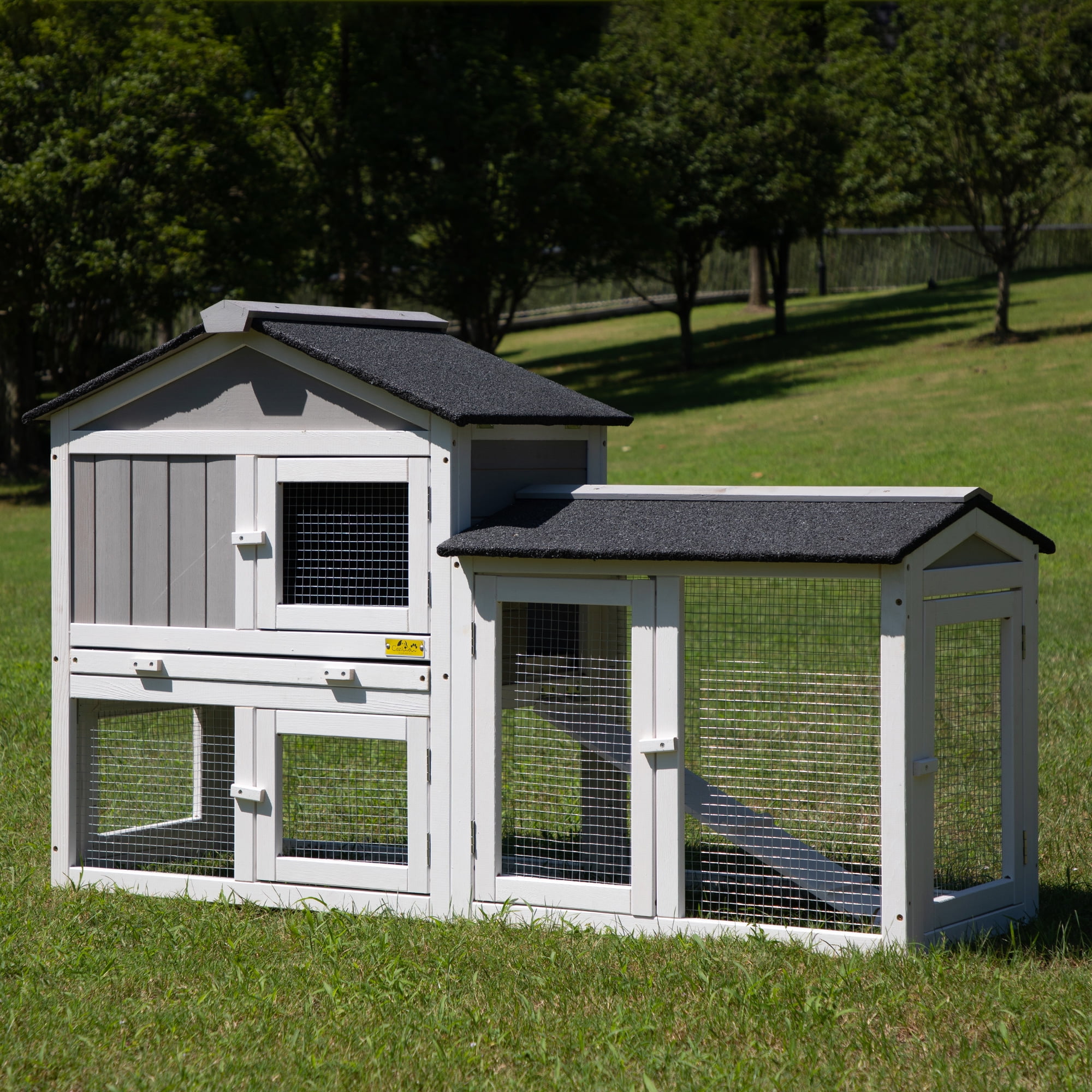 Coziwow 54" Wooden Rabbit Hutch Chicken Coop with Openable Gable Roofs