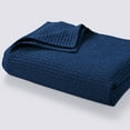 thumbnail image 3 of Tribeca Living Cotton Waffle Weave Garment Washed Oversized Blanket or Throw Throw - Midnight Blue, 3 of 5