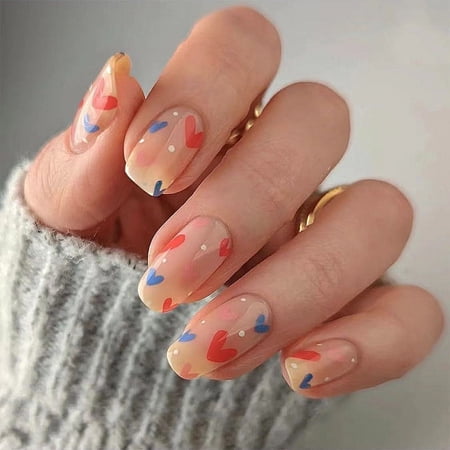 Wear nail products wholesale Valentine's Day nail patch red and blue small love nail piece press on nails