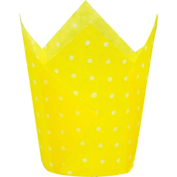 Large Muffin Greaseproof paper Baking cupcake cups, 2-1/4" x 4" Yellow printed with Polka Dot Tulip Baking Cup(Large) (125pcs)