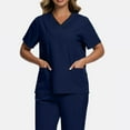 thumbnail image 5 of Women Scrubs Set Uniform Short Sleeve V-Neck Top Elastic Waist Straight Leg Pants Summer Scrubs Top and Pants Workwear with Pockets, 5 of 5