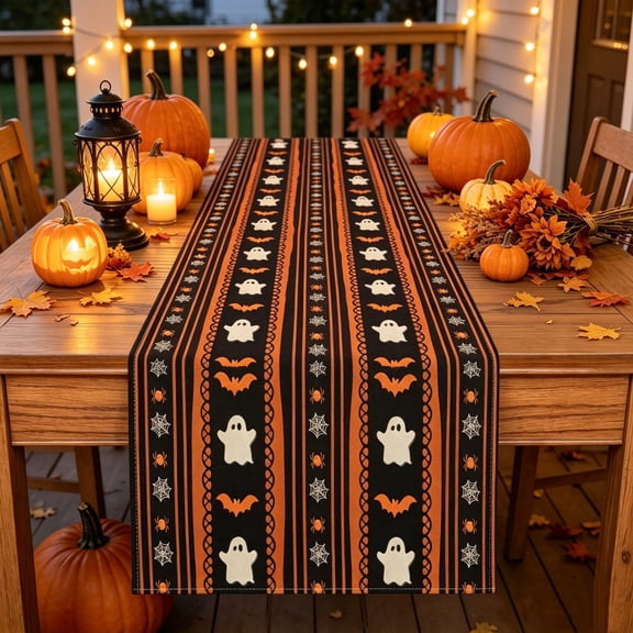 Qwtwty Thanksgiving Table Runner, Fall Pumpkin Table Cover for Fall Harvest Autumn Holidays Festival Party Home Kitchen Decorations