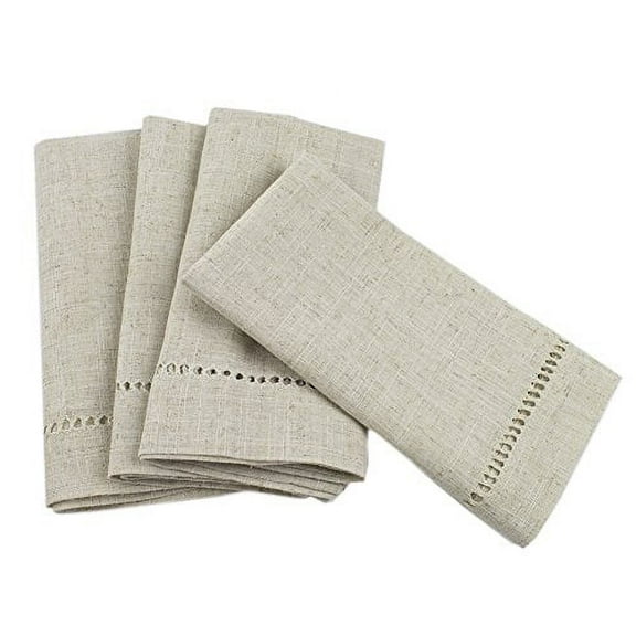 Fennco Styles Handmade Hemstitch Design Natural Dinner Napkins, 20"x20" (Set of 12)