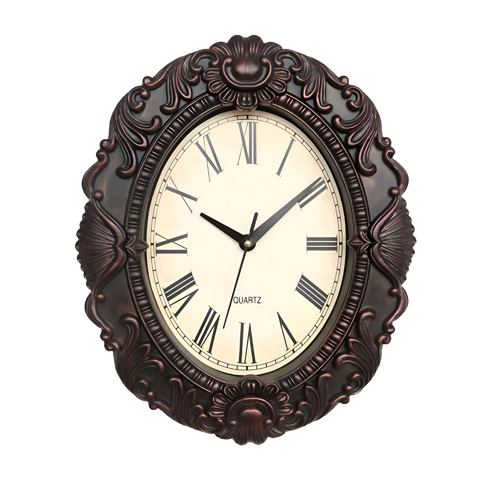 DESIGNICE 14'' Oval Retro Wall Clock,Decorative Clocks with Non-Ticking Movement for Kitchen,Living Room Decor Black Wall Clock- Black Gold
