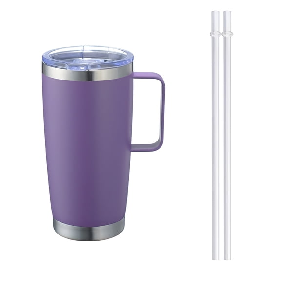 ACDANC 20 oz Tumbler Mug with Lid and 2 Straws,Insulated Travel Coffee Mug with Handle,Double Wall Stainless Steel Vacuum Coffee Tumbler,Thermal Coffee Cup (Purple)