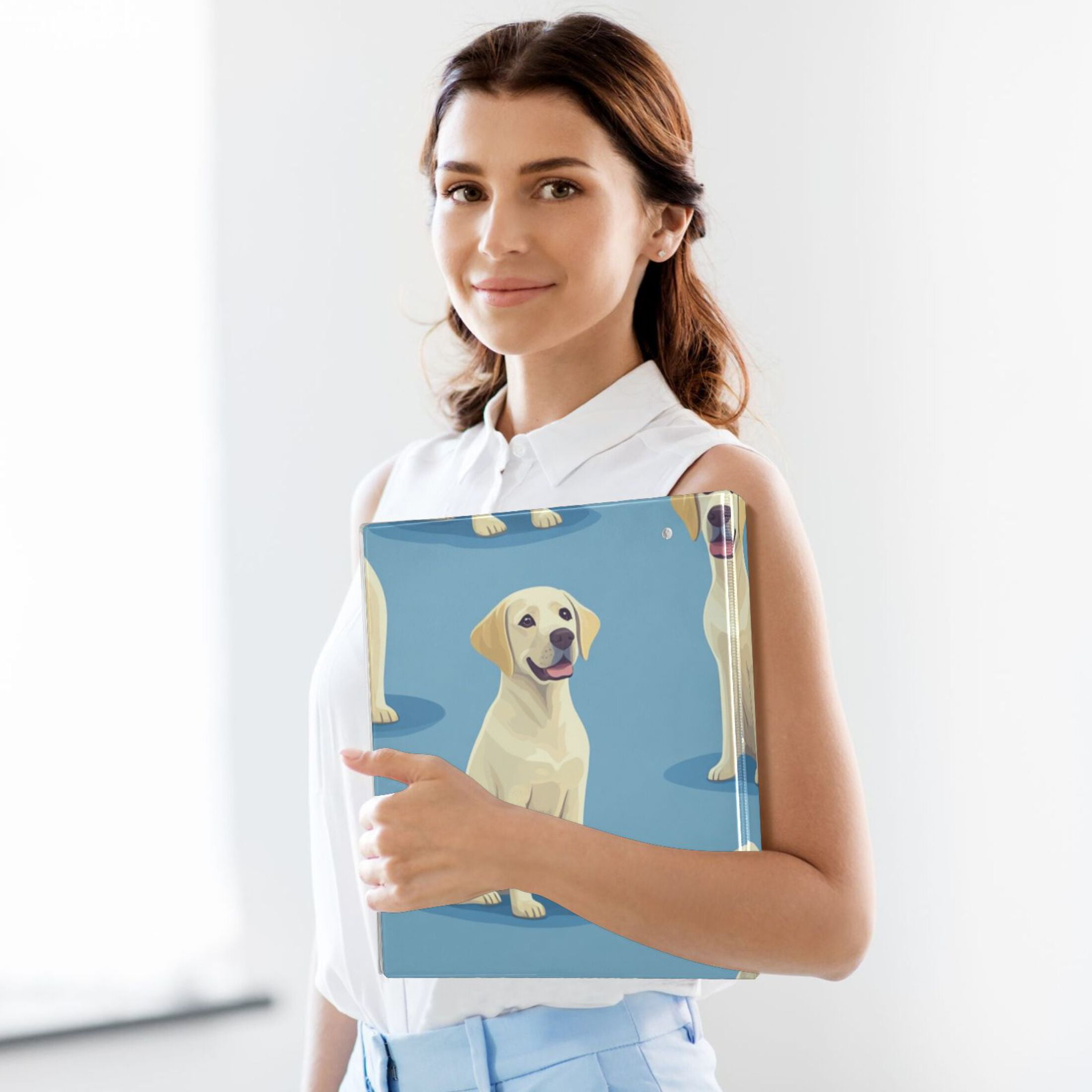 Cartoon Labradors 3 Ring Binders 1.5 inch Hardcover File Folders with Interior Pockets A4 Size Organizer for School Office Hospital