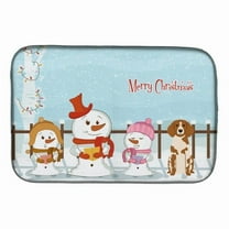 Merry Christmas Carolers Brittany Spaniel Dish Drying Mat