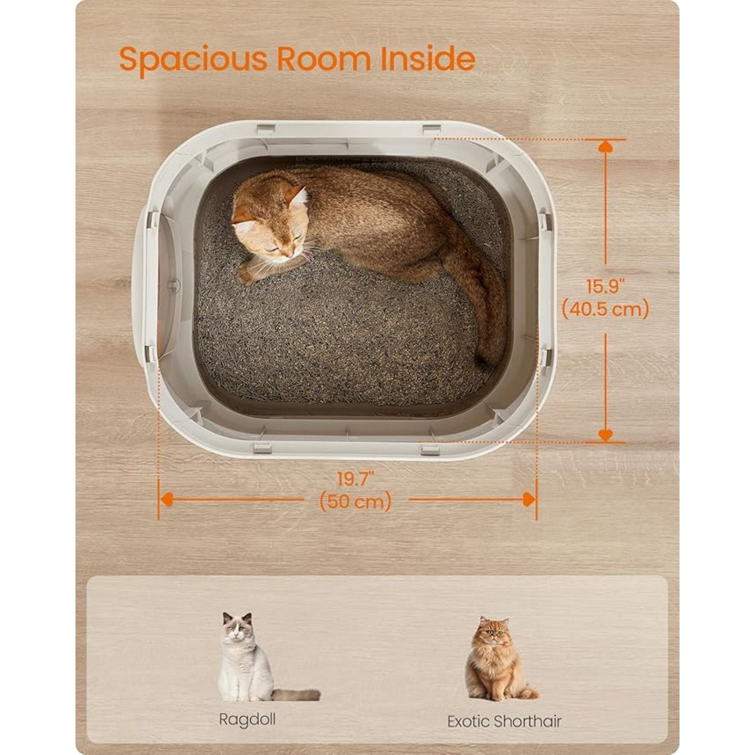 Cat Litter Box with Lid, XL Enclosed Litter Box with Slide-Out Tray, Scoop, Brush, Anti-Tracking, for Cats of Different Sizes, Oatmeal and Warm Gray