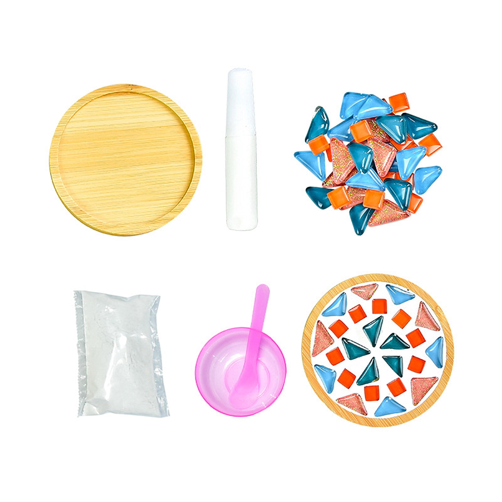 Weloille Crafts Mosaicss Tile Set Wooden Cup Mats Mixed Color Mosaicss Set Crafts Pack 6ml