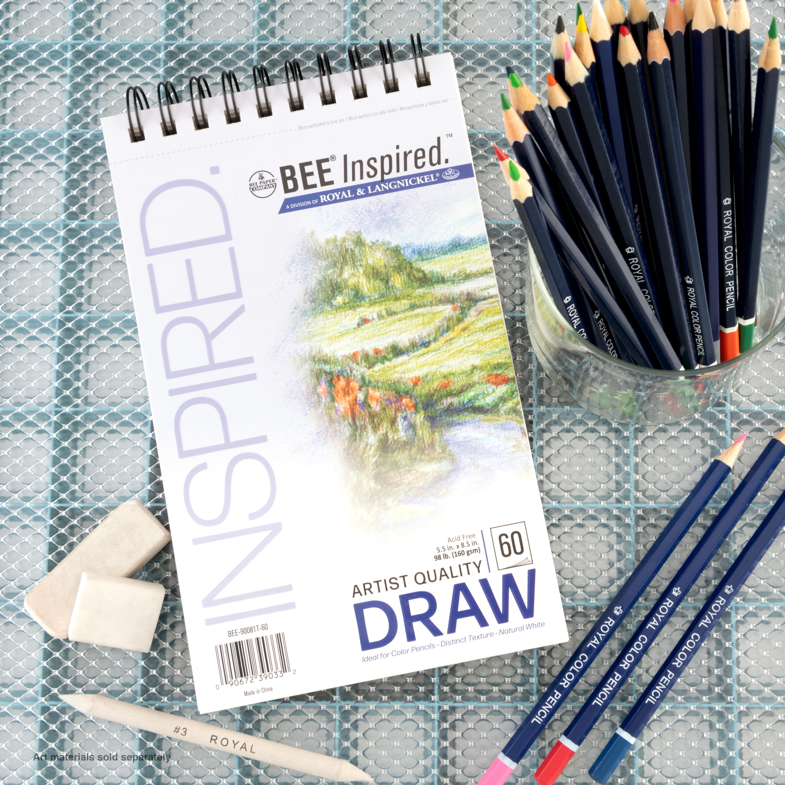 Bee Paper - Bee Inspired 5.5"x8.5" Drawing Paper Pad, 60 Sheets, Top Wire, 98lb. 160GSM