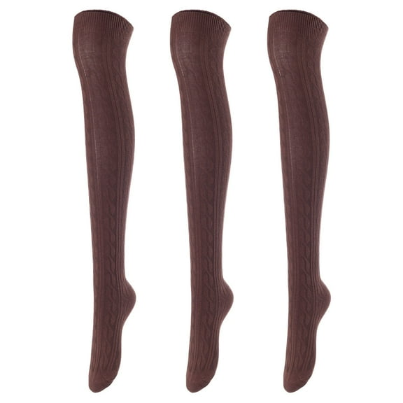 Lovely Annie Women's 3 Pairs Incredible Durable Super Soft Unique Over Knee High Thigh High Cotton Socks Size 6-9 A1024Coffee