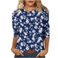 thumbnail image 3 of Jsaierl Women's 3/4 Sleeve Tops Summer Crew Neck Shirts Boho Print Ladies Blouses Going Out Holiday T-shirts Top S-5XL, 3 of 6