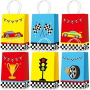 24 Pieces Race Car Party Favor Bags Car Birthday Party Supplies Goodie Gift Treat Bags with Handles for Checkered Flag Race Theme Two Fast Birthday Decorations Boy Gifts