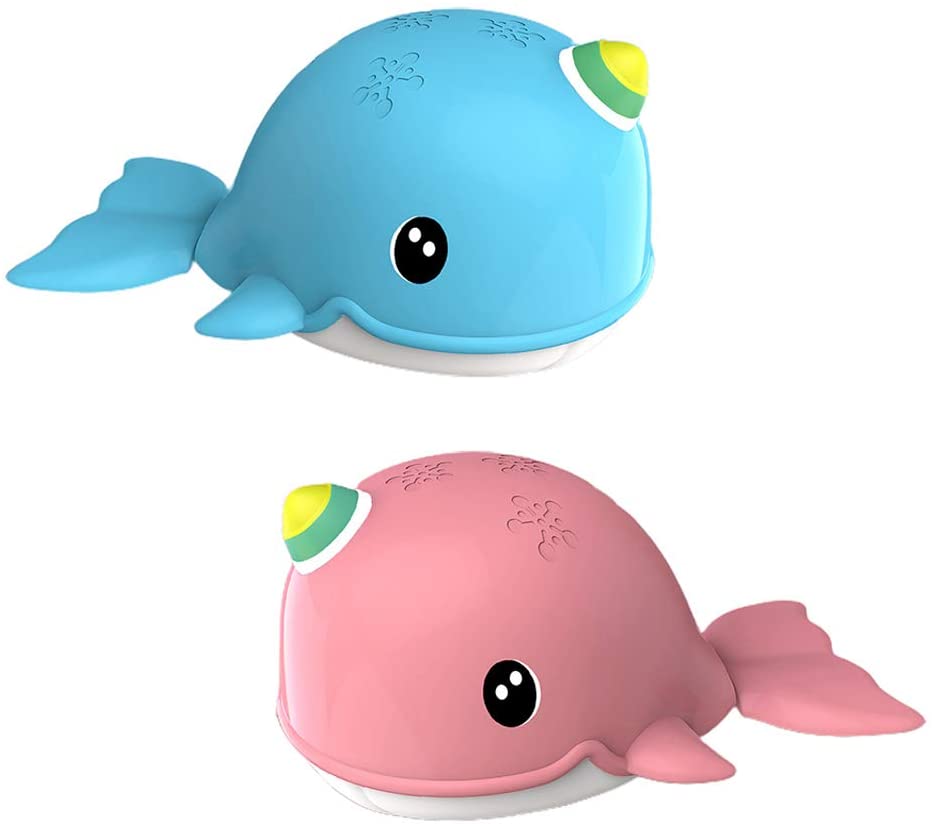 Kids Bath Toy Wind-up Swimming Narwhal Bathtub Floating Water Toy Cute Little Whale Clockwork Fish Bathtub Toy for Toddlers (Blue+Pink)
