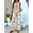 thumbnail image 3 of Women Summer 2 Piece Outfits 2025 Square Neck Pullover Vest Floral Print Belted Wide Leg - Sets Khaki M, 3 of 4
