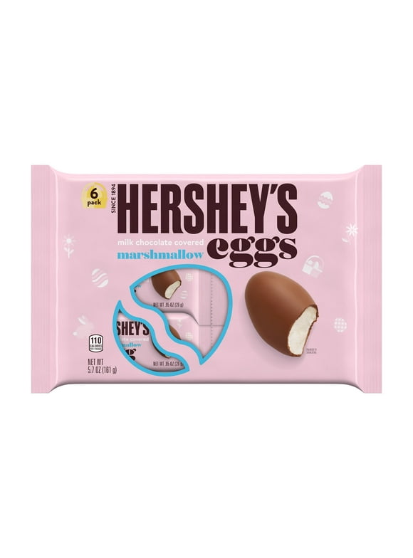 Hershey's Milk Chocolate Covered Marshmallow Eggs Easter Candy, Pack 0.95 oz, 6 Count