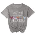 thumbnail image 1 of Gibobby Camisetas Mujer Manga Corta Camiseta manga con letras para mujer, cuello estampado, suelta, redonda, informal, pantalones cortos, blusa para mu(Gris,XL), 1 of 4