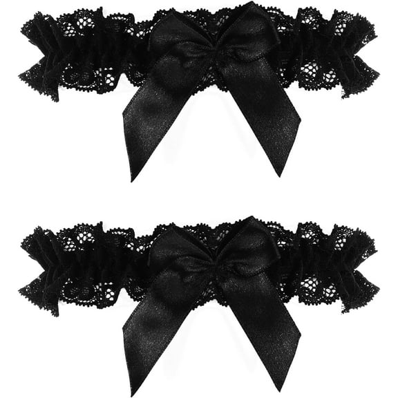 2PCS Lace Wedding Garter for Bride, Black Garter Belt with Bowknot, Sexy Thigh Garters for Women, Legthigh Garters Belt for Wedding, Party, Gifts for Women and Girls（13.39-23.62 Inches）