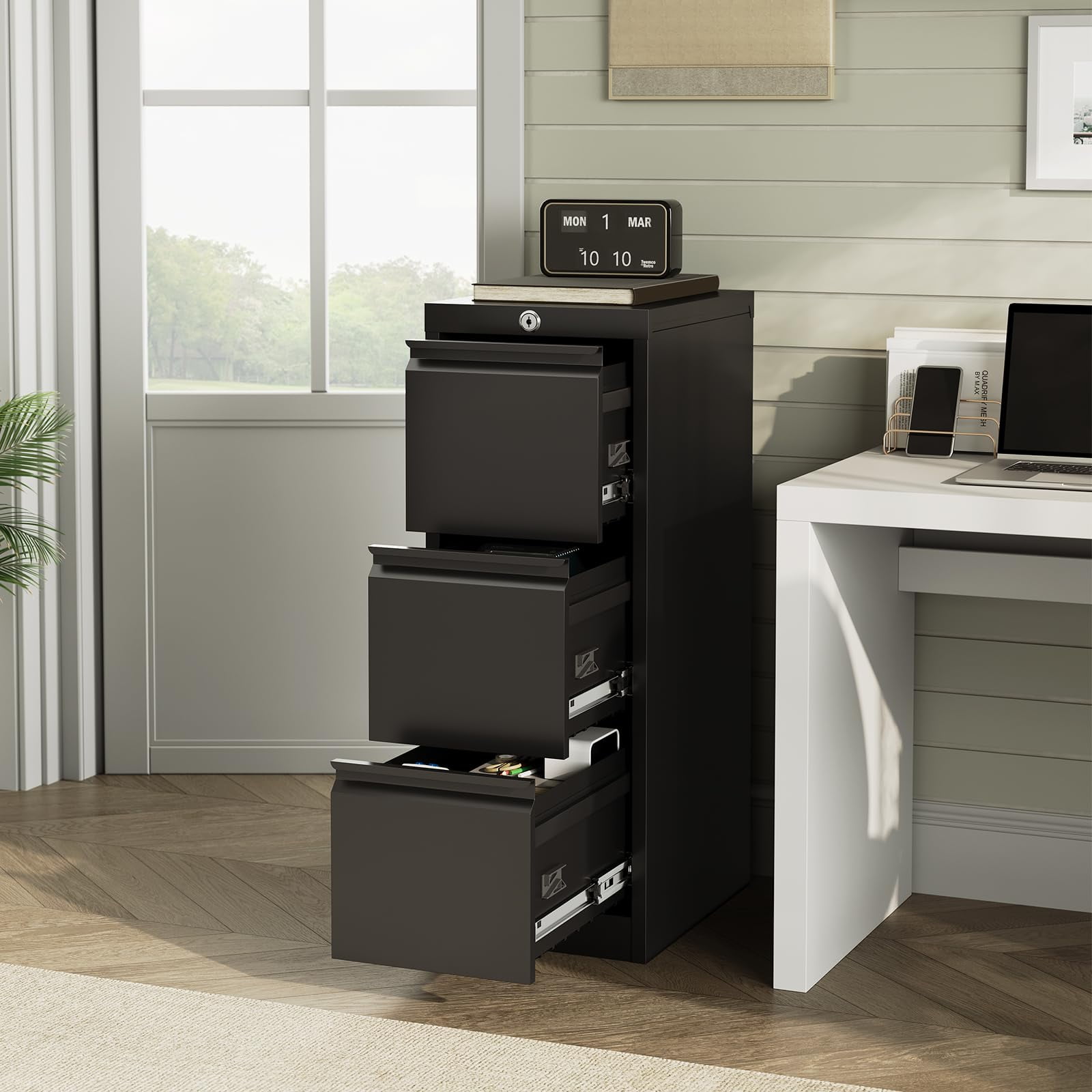 Danolapsi File Cabinet, 3-Drawer Metal File Cabinet with Lock, Legal/A4 Folders for Home, Office, Assembly Required