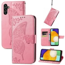 Dteck Case For Samsung Galaxy A13 5G,Magnetic Leather Card Holder Wallet Butterfly Pattern Case Kickstand Hybrid Rubber Cover for Galalxy A13 5G 6.5 inch,Pink