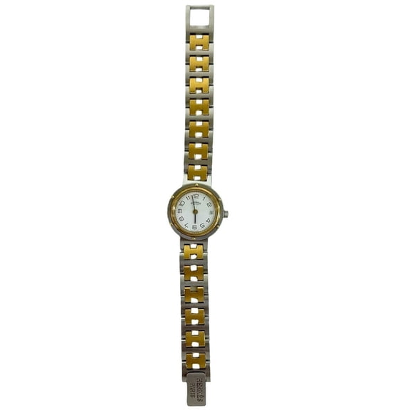 Pre-Owned HERMES Vintage Clipper Logo Engraved Stainless Steel GP Wristwatch Silver Gold 40594