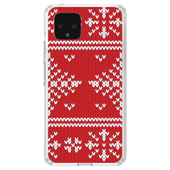 DistinctInk Clear Shockproof Hybrid Case for Google Pixel 4 XL (6.3" Screen) - TPU Bumper, Acrylic Back, Tempered Glass Screen Protector - Red White Ugly Christmas Sweater - Christmas All Year