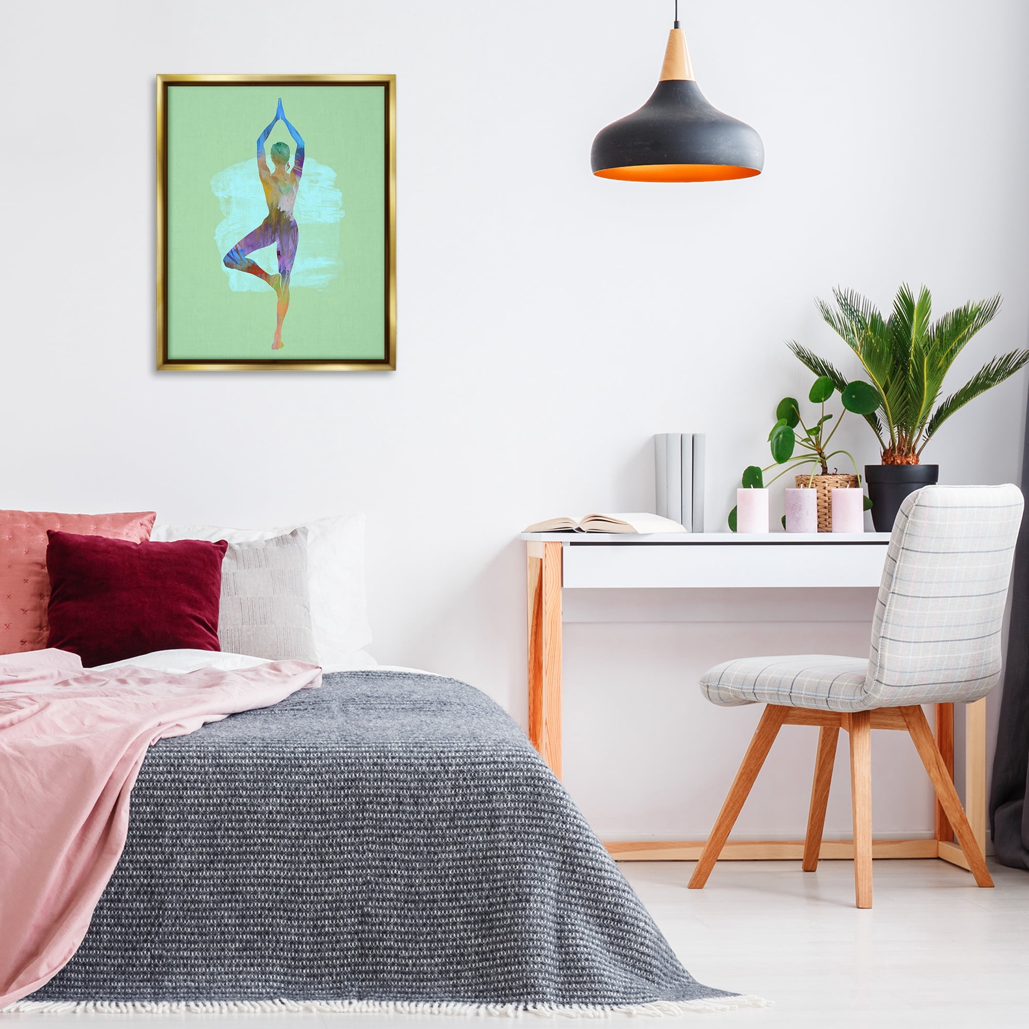 Stupell Industries Meditating Standing Pose Sports Painting Gold Floater Framed Canvas Art Print Wall Art, 25 x 31